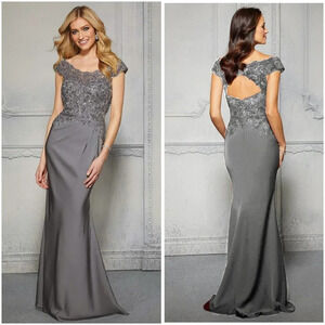 NWT MGNY Gray Silver Sequined Formal Gown $510